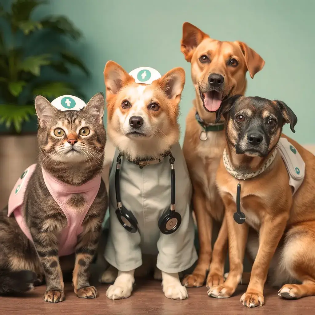 Group of Animals with Vet Custome W